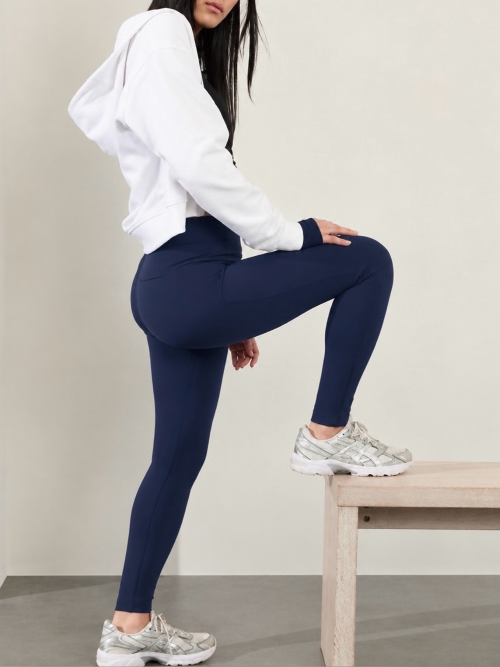 Athleta Delancey Skyline High Rise Leggings Navy Blue Size Medium EUC